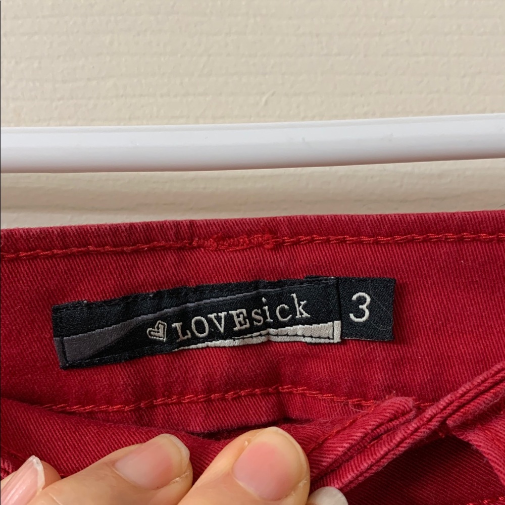🌷3 for$25🌷Lovesick, US 3 (Juniors), Red Skinny Leg Stretchy Low Rise Jeans - Picture 7 of 8